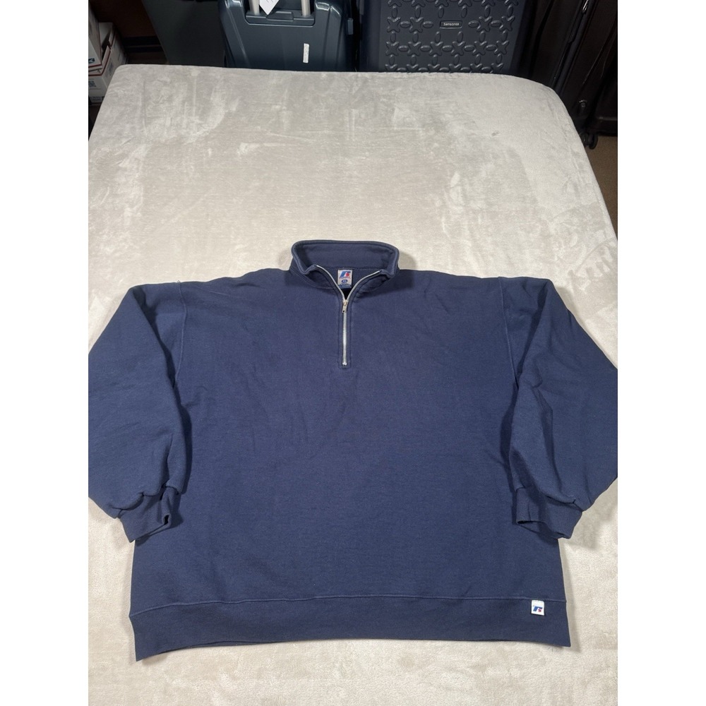 Vintage Russell Athletic Quarter Zip Sweater Pullover Size XL Blue MINT